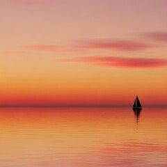 Fototapeta premium Sailboat sailing on calm ocean water at sunset with beautiful sky and clouds scenic landscape view