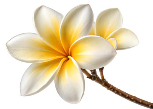 Creamy White Yellow Tipped Plumeria Frangipani Flower Bloom Isolated