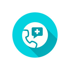 Medical call flat icon. Simple illustration with long shadow for graphic and web design.