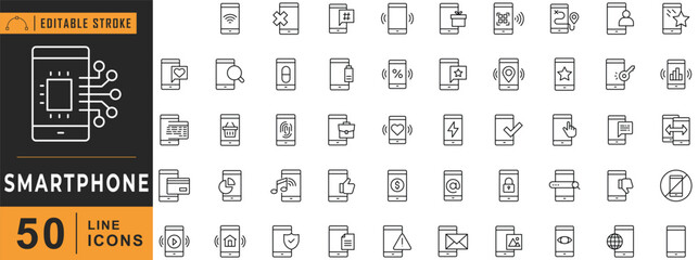 Smartphone line icon set. Editable stroke. Vector illustration.