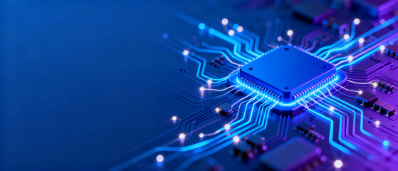    Glowing Circuit Board Chip Close-up   