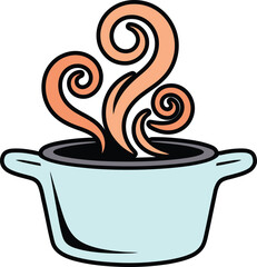 Cute Hot Cooking Pot with Swirling Steam Clipart Art
