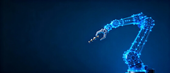    Blue Glowing Robotic Arm Close-up   