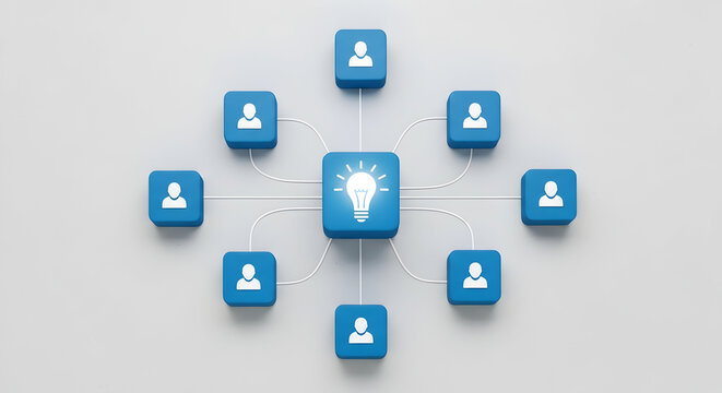 Bright lightbulb with connected people icons symbolizing teamwork and innovation