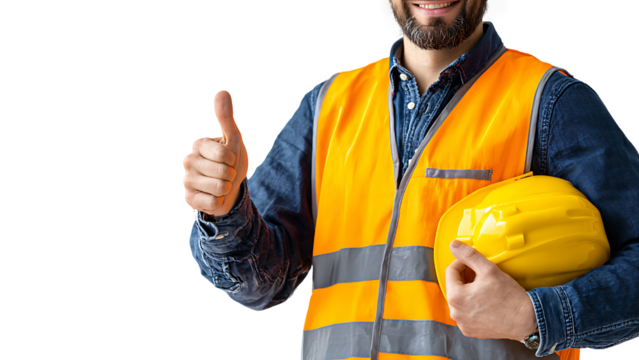 a worker holding a safety helmet on transparent background PNG