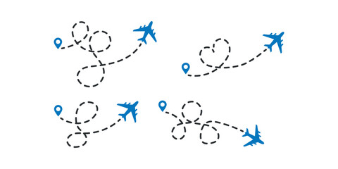 Airplane Route Trajectory with Destination Pinpoint Icon on White Background Vector Design