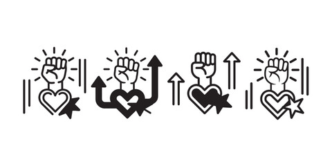 Empowerment Fist Heart Vector Graphic for Social Justice and Activism in Black and White