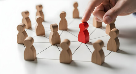 Obraz premium Hand selects red figure, highlighting team leadership and strategy