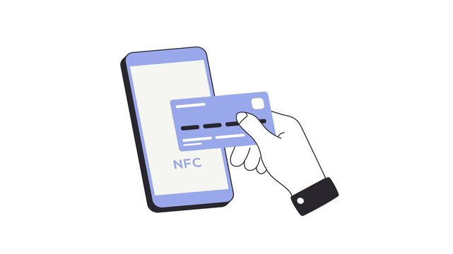 Cashless payments with NFC technology. Contactless payment concept. Financial technology motion graphic concept