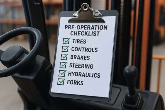 Pre operation checklist tires controls brakes steering hydraulics forks accident prevention safety maintained industrial forklift to ensure safe