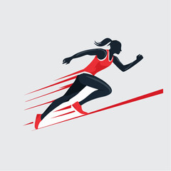 Obraz premium Silhouette of a Female Runner in Motion Red and Black.