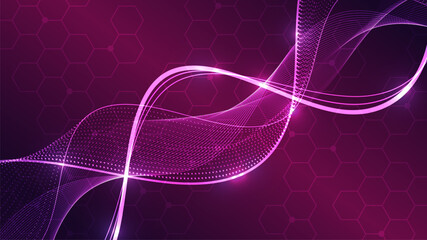 Futuristic Purple Vertical DNA Molecule Geometric Network Minimal Background.