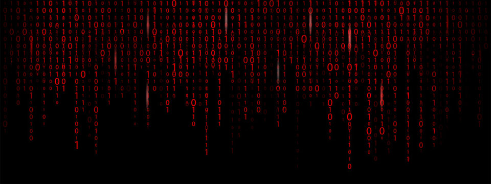 Red binary code background. Matrix style bg. Futuristic cyber concept.