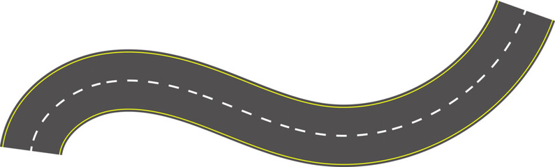 Wavy road top view, winding curves asphalt road vector.