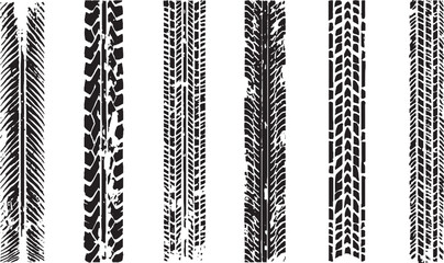 Horizontal black grunge tire track design on white background for off road and automotive themes © Bryan
