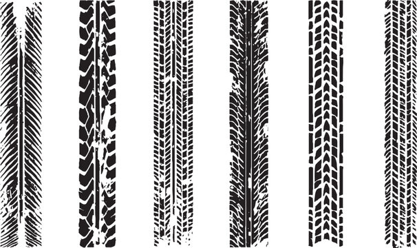 Horizontal black grunge tire track design on white background for off road and automotive themes