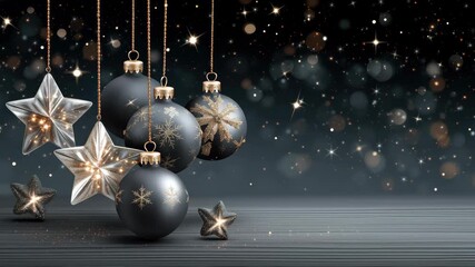 Elegant christmas silver bauble star ornament gold festive holiday decoration sparkling dark background lights sparkle night sky - Powered by Adobe