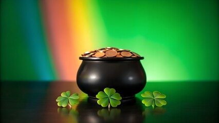 Pot of gold with rainbow and shamrocks for st patricks day celebration