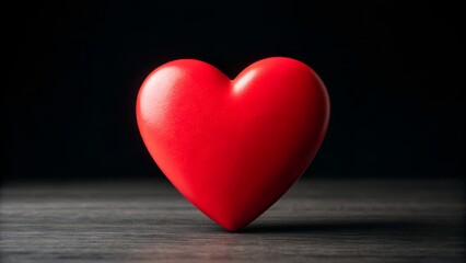A red heart on a dark wooden surface, symbolizing love and affection