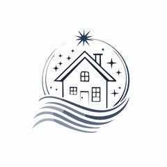Simple House Logo with Stars and Waves Design.