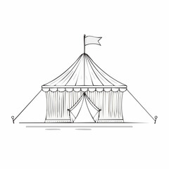 Simple Illustrated Circus Tent with Flag and Ropes.