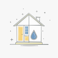Simple Illustrated House with Water Drop Symbol.