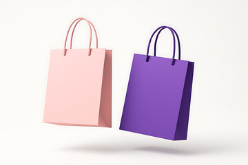 Minimal pastel shopping bags mockup isolated on white background for branding and design
