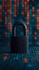 Cybersecurity concept with black padlock digital background for data loss prevention. Protection technology for secure privacy and network