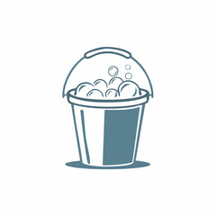 Simple Illustration of a Bucket Filled with Soapy Bubbles.