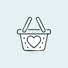 Simple Line Art Basket with Heart Symbol.