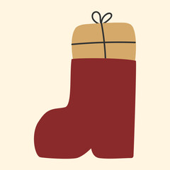 Minimal vector illustration of a traditional holiday boot with a present. Simple design for Dutch celebration.