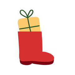 Simple vector illustration of a classic boot with a gift box inside. Minimal design for Sinterklaas tradition.