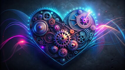 A Mechanical Heart Intricate Gears and Vibrant Energy Waves