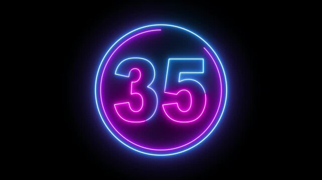 Glowing neon colorful 40 seconds countdown animation with circular progress bar in pink and blue on black background. Timer for events, gaming, streaming, broadcast, and technology intro 4K video