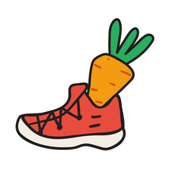 Simple vector illustration of a modern sneaker with a carrot inside. Minimal holiday design for Sinterklaas tradition.
