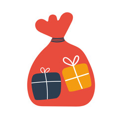 Vector illustration of a red gift sack. Minimal holiday design for presents on white background.
