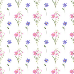 Seamless pattern, floral minimalist background with watercolor flowers. Repeat fabric wallpaper print texture. Perfectly for wrapped paper, backdrop.