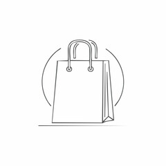 Simple Line Art Shopping Bag with Handles and Circle.