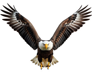 Fototapeta premium Bald Eagle in Flight with Wings Fully Spread, Front View, Isolated on Transparent Background