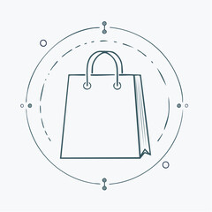 Simple Line Art Shopping Bag with Handles and Details.