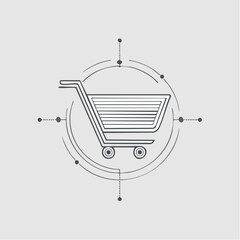 Simple Line Art Shopping Cart Icon Design.