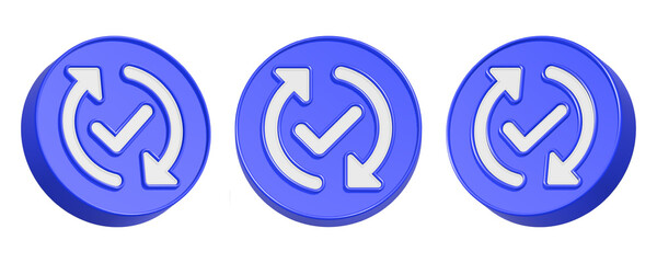 3d rendering design of double arrow with check list mark in blue rounded frame