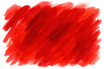 Red watercolor paint creating an abstract texture with rough brush strokes, forming a vibrant background. Transparent background provided