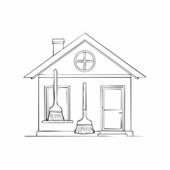 Simple Outline of a House with Two Brooms.