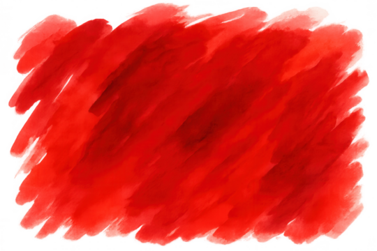 Red watercolor paint creating an abstract texture with rough brush strokes, forming a vibrant background. Transparent background provided - Powered by Adobe