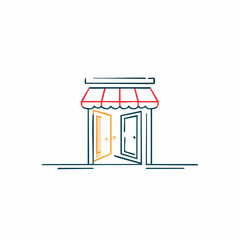 Simple Vector Illustration of a Shopfront with Open Doors.