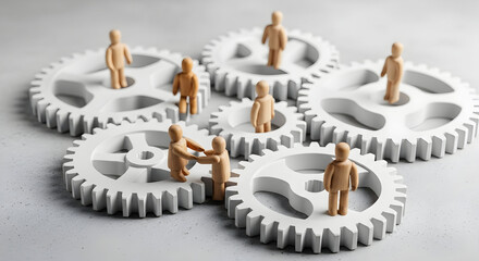 Teamwork connects people and gears for business success and collaboration