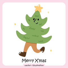 christmas tree funny dancing celebration winter illustration vector