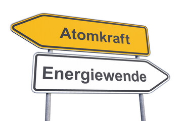 Wegweiser - Atomkraft - Energiewende - Freisteller - Freigestellt