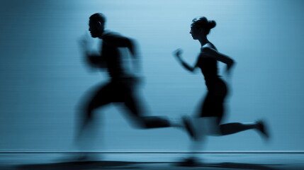 Two runners in motion capturing the essence of teamwork during an evening workout session Generative AI